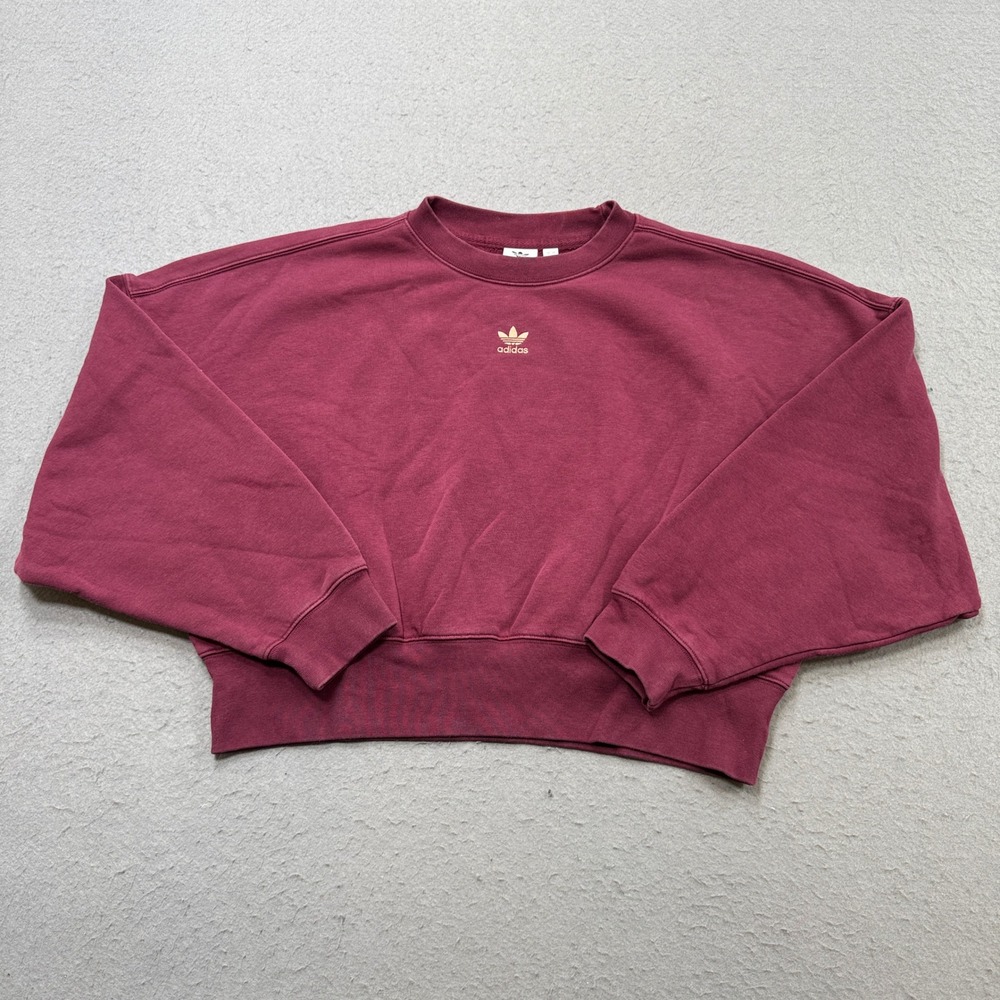 Adidas Sweatshirt Women's XS Burgundy Cropped Boxy Fit Fleece Trefoil Pullover
